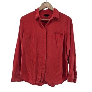 J.Crew Red Silk Blouse Size 12 Long Sleeve Collared Top Career Office Essentia